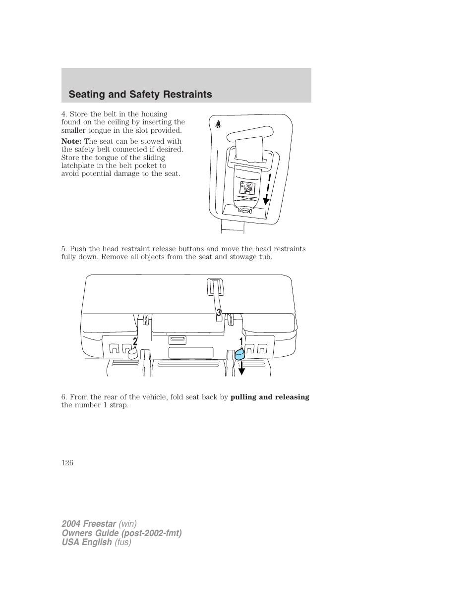 Seating and safety restraints | FORD 2004 Freestar v.3 User Manual | Page 126 / 296