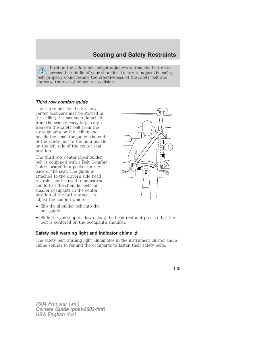 Seating and safety restraints | FORD 2004 Freestar v.3 User Manual | Page 139 / 296