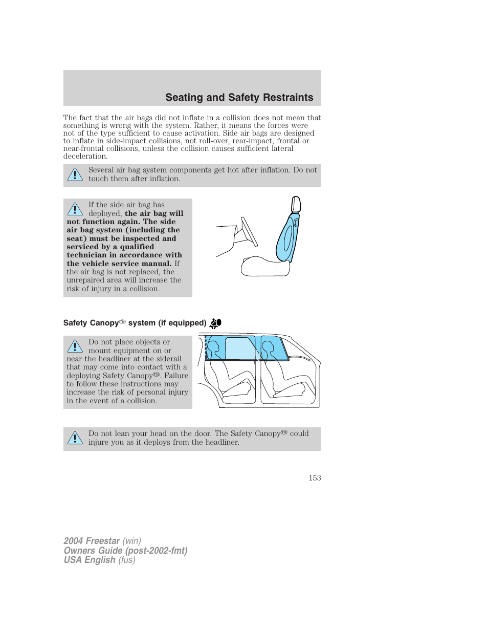 Seating and safety restraints | FORD 2004 Freestar v.3 User Manual | Page 153 / 296