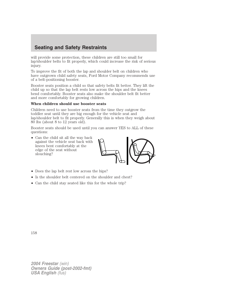 Seating and safety restraints | FORD 2004 Freestar v.3 User Manual | Page 158 / 296