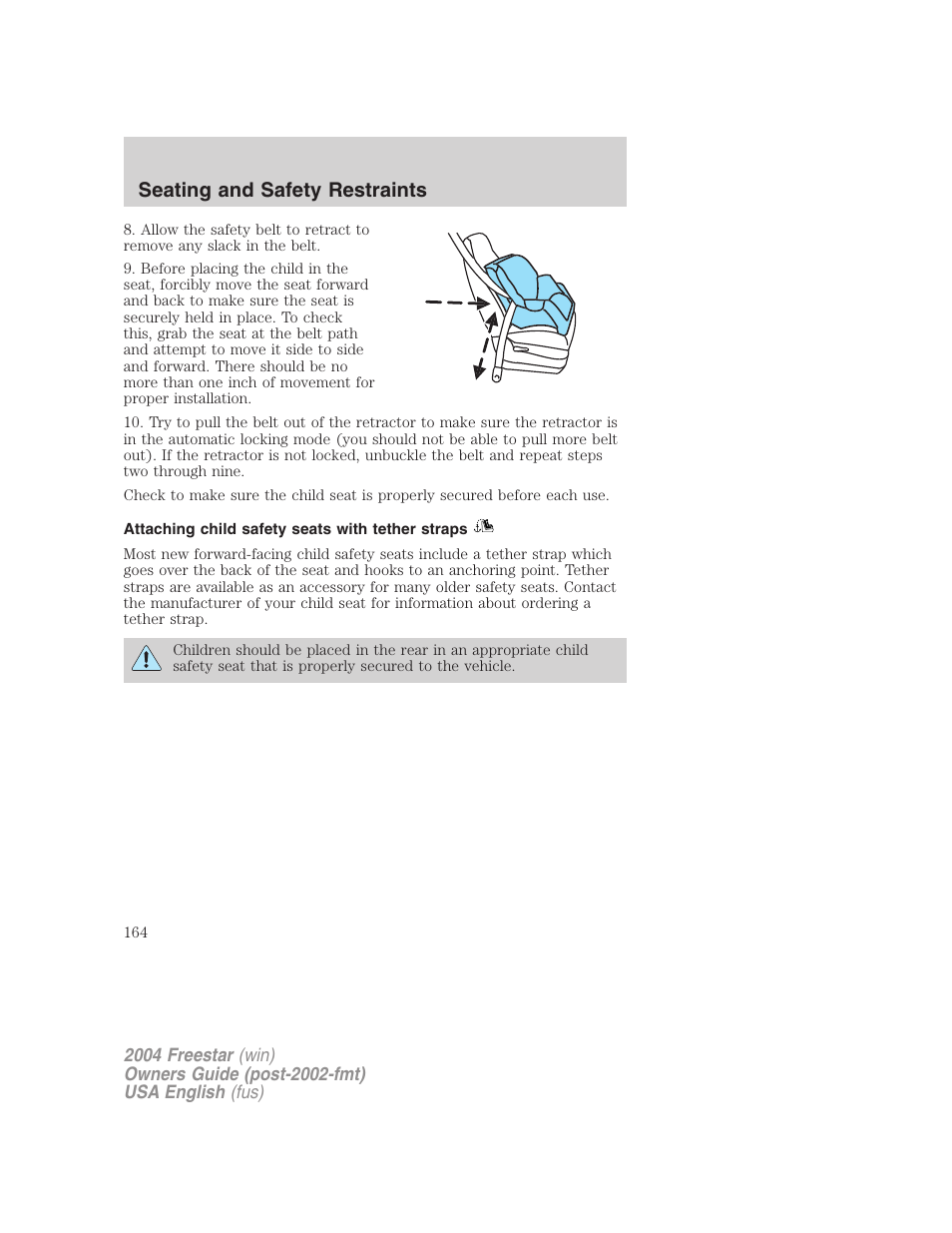Seating and safety restraints | FORD 2004 Freestar v.3 User Manual | Page 164 / 296