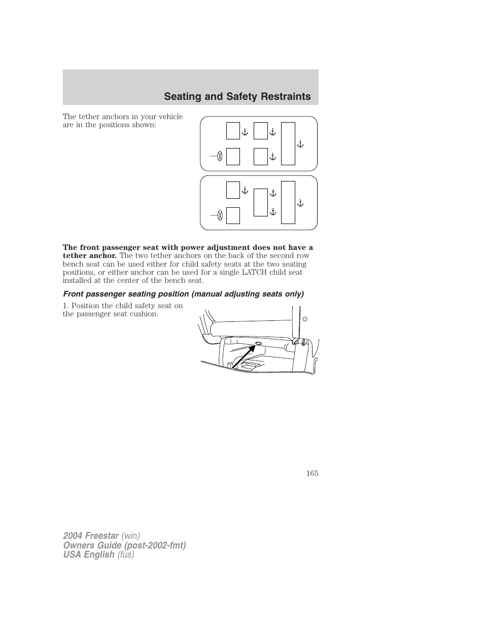 Seating and safety restraints | FORD 2004 Freestar v.3 User Manual | Page 165 / 296