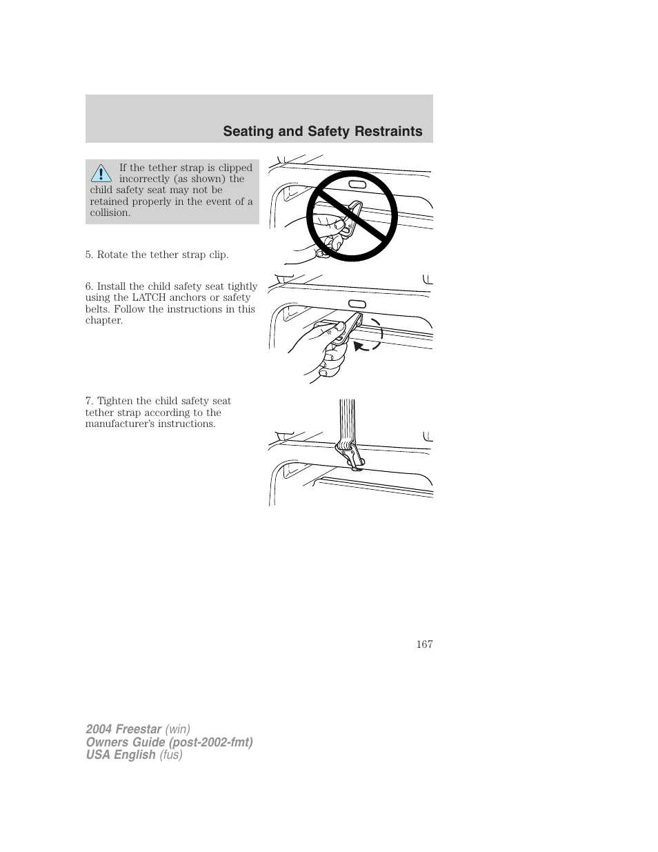 Seating and safety restraints | FORD 2004 Freestar v.3 User Manual | Page 167 / 296