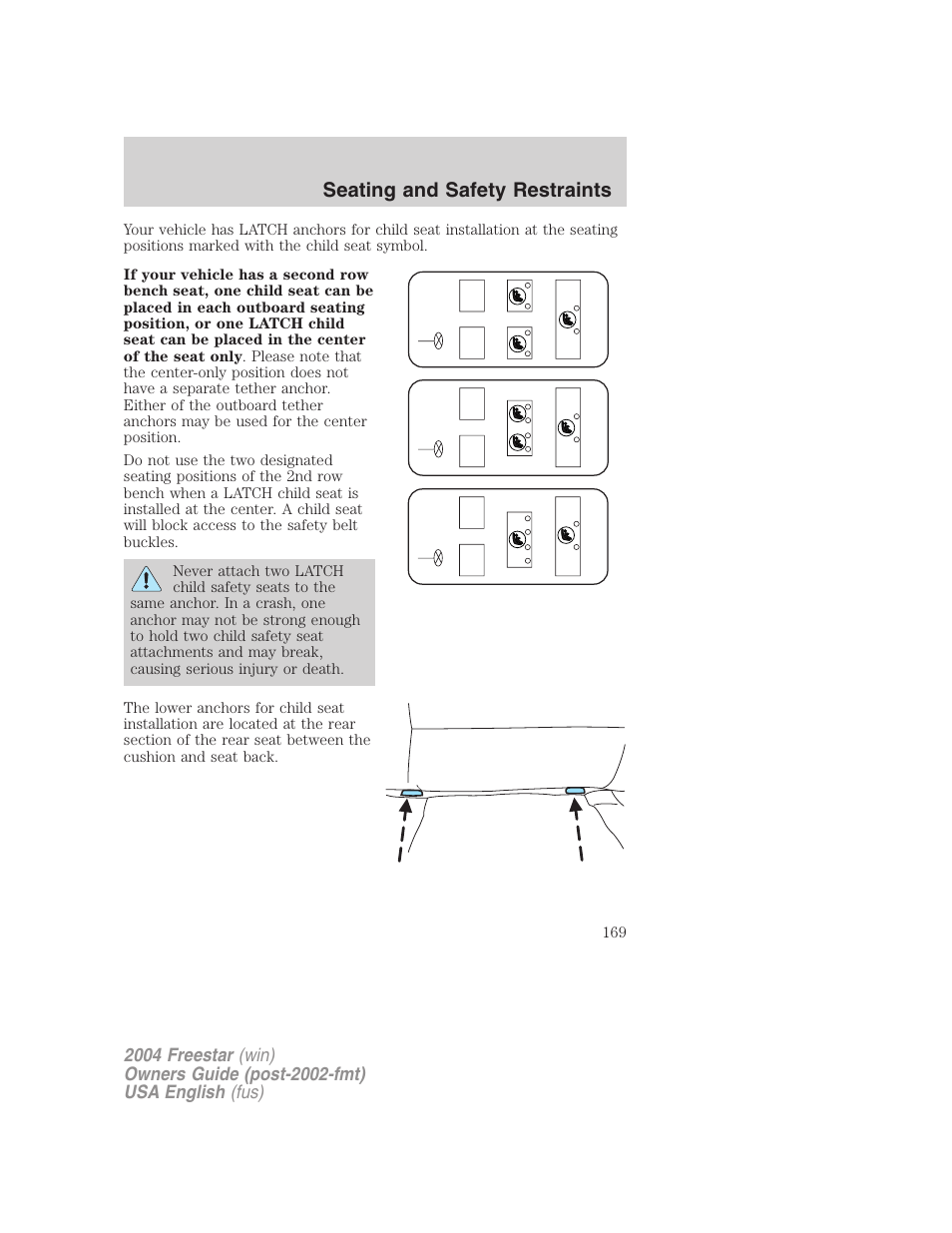 Seating and safety restraints | FORD 2004 Freestar v.3 User Manual | Page 169 / 296