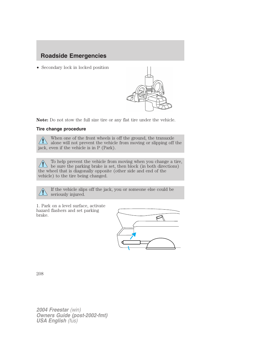 Roadside emergencies | FORD 2004 Freestar v.3 User Manual | Page 208 / 296