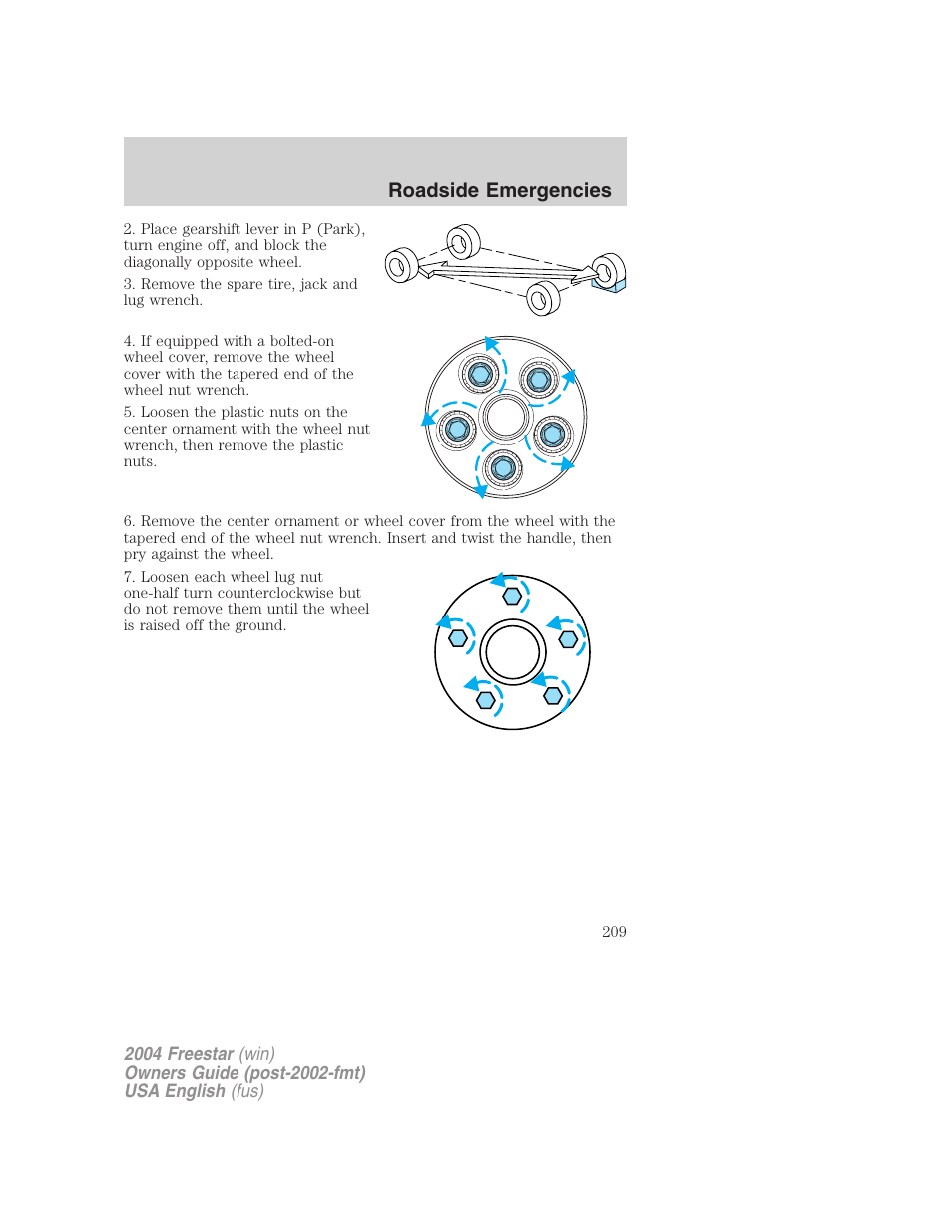 Roadside emergencies | FORD 2004 Freestar v.3 User Manual | Page 209 / 296