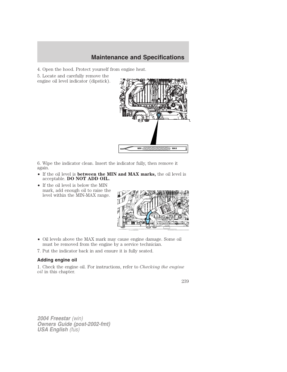 Maintenance and specifications | FORD 2004 Freestar v.3 User Manual | Page 239 / 296