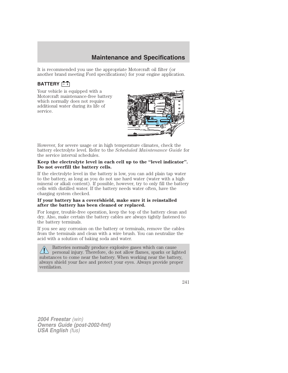 Maintenance and specifications | FORD 2004 Freestar v.3 User Manual | Page 241 / 296