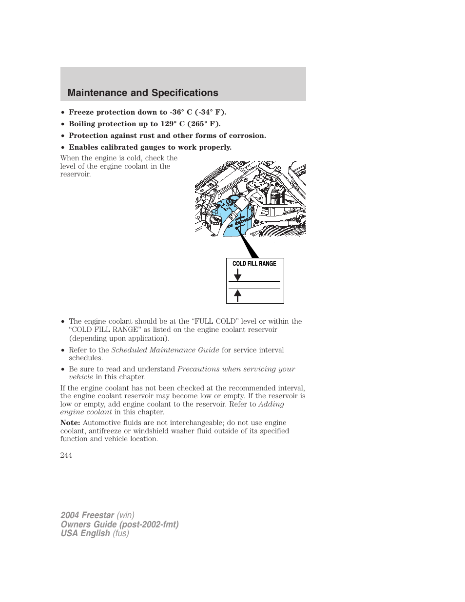 Maintenance and specifications | FORD 2004 Freestar v.3 User Manual | Page 244 / 296