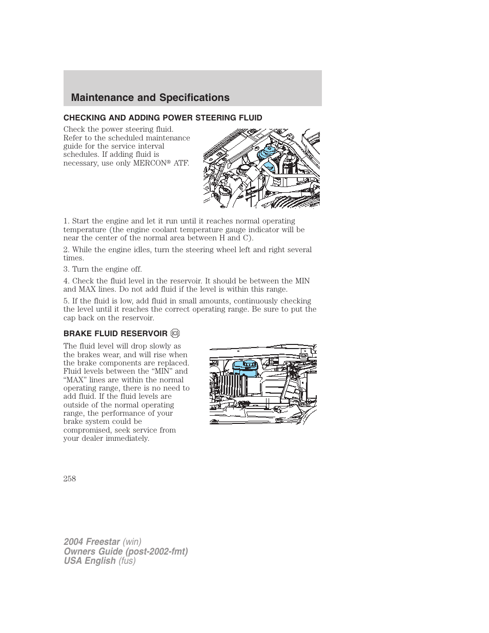 Maintenance and specifications | FORD 2004 Freestar v.3 User Manual | Page 258 / 296