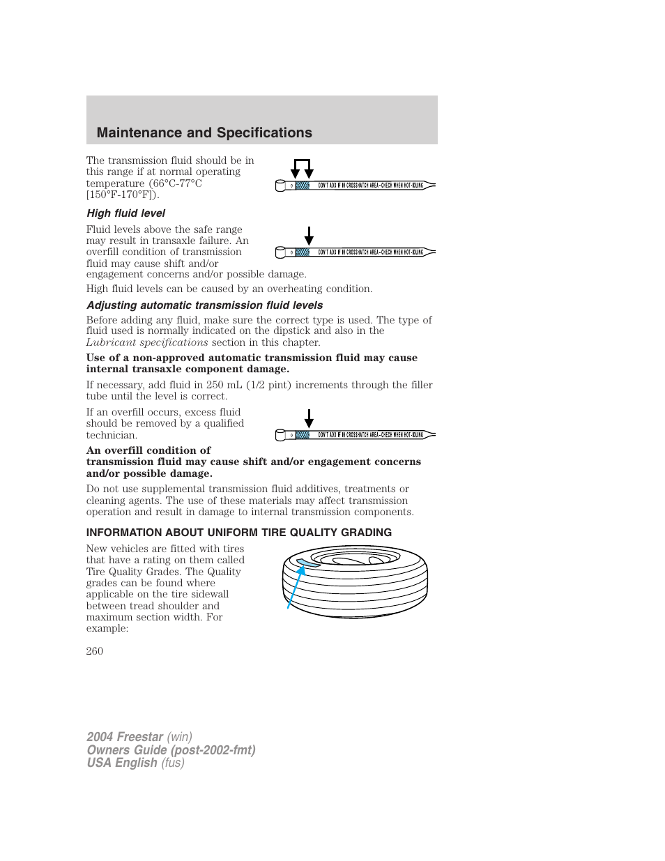 Maintenance and specifications | FORD 2004 Freestar v.3 User Manual | Page 260 / 296