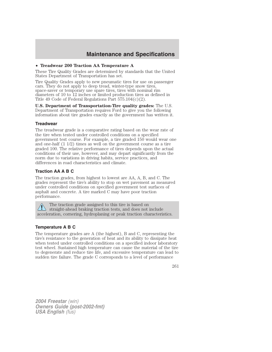 Maintenance and specifications | FORD 2004 Freestar v.3 User Manual | Page 261 / 296