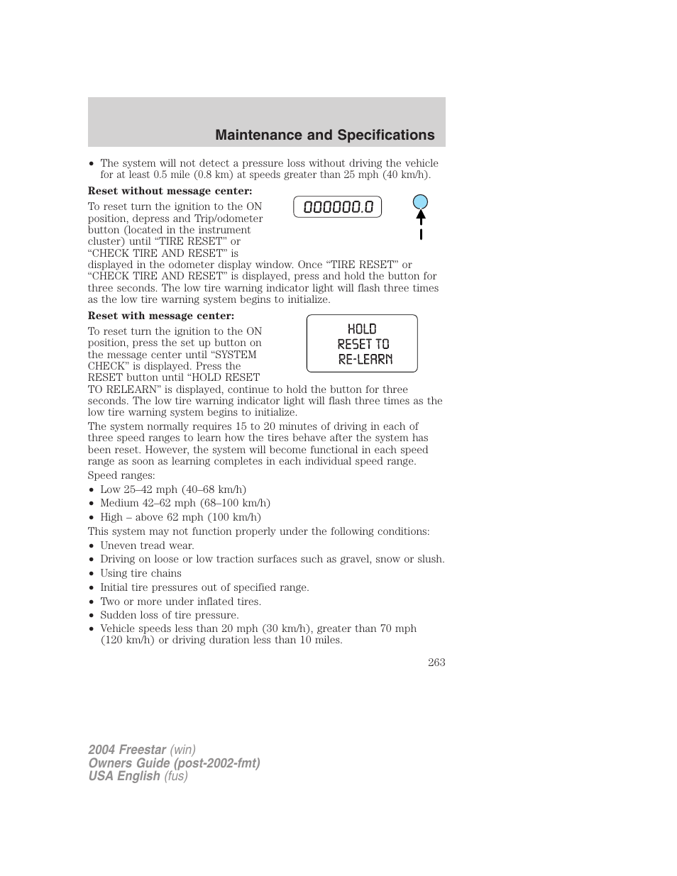 Maintenance and specifications | FORD 2004 Freestar v.3 User Manual | Page 263 / 296