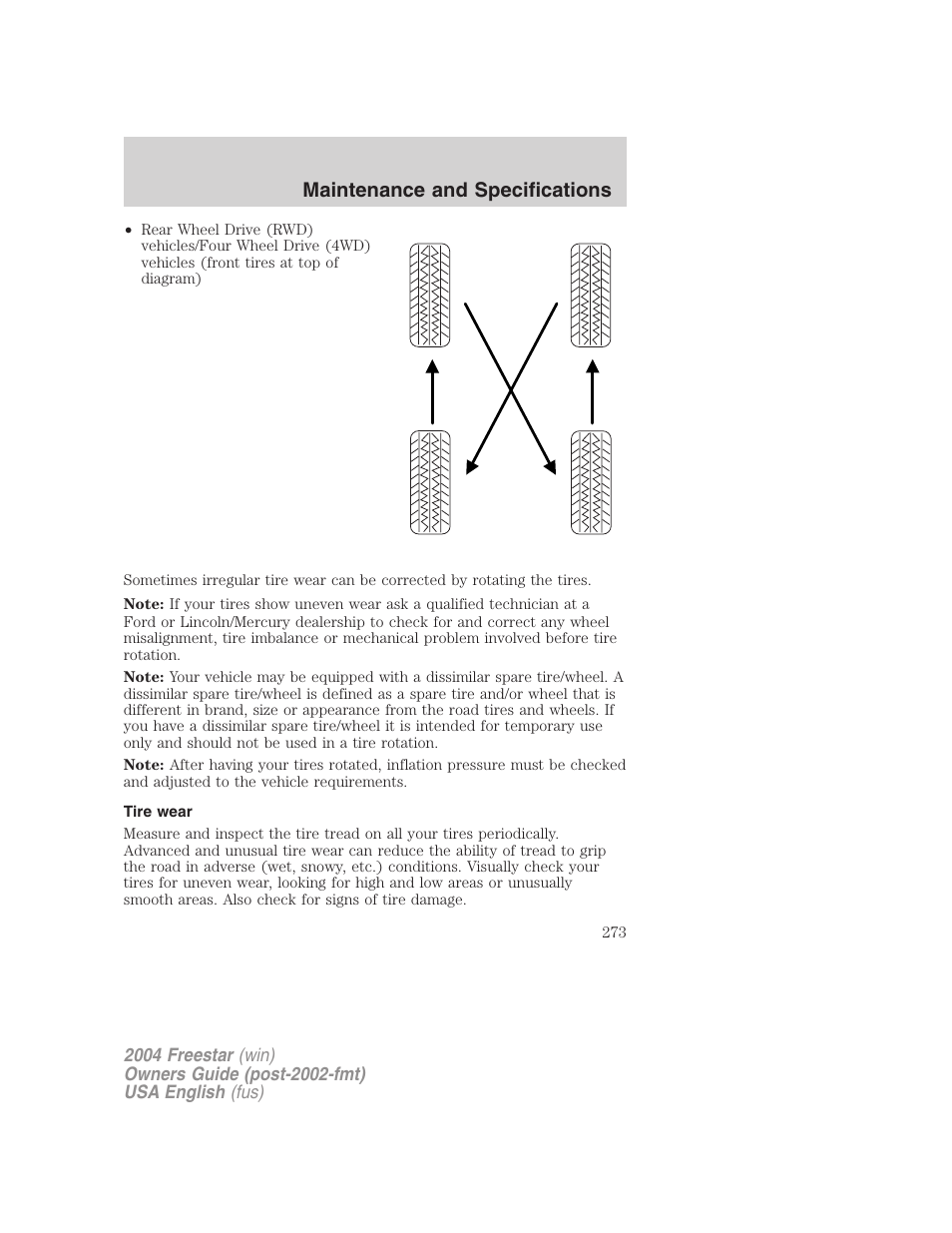 Maintenance and specifications | FORD 2004 Freestar v.3 User Manual | Page 273 / 296