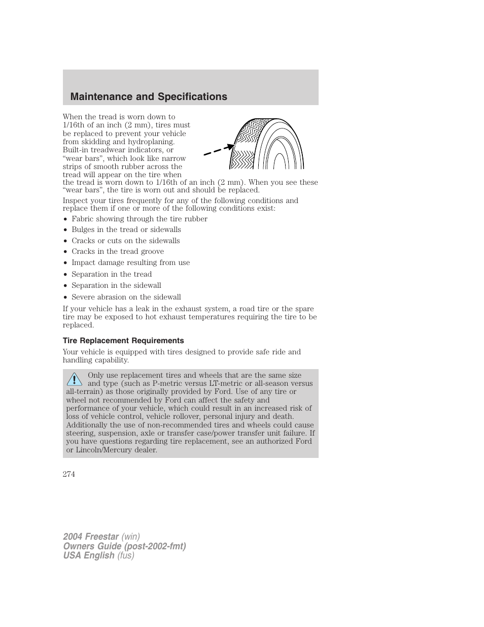 Maintenance and specifications | FORD 2004 Freestar v.3 User Manual | Page 274 / 296