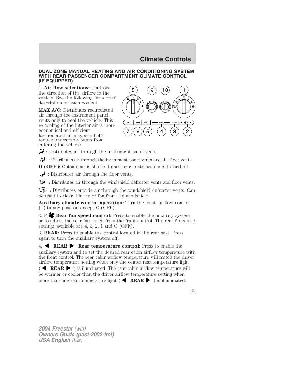 Climate controls | FORD 2004 Freestar v.3 User Manual | Page 35 / 296