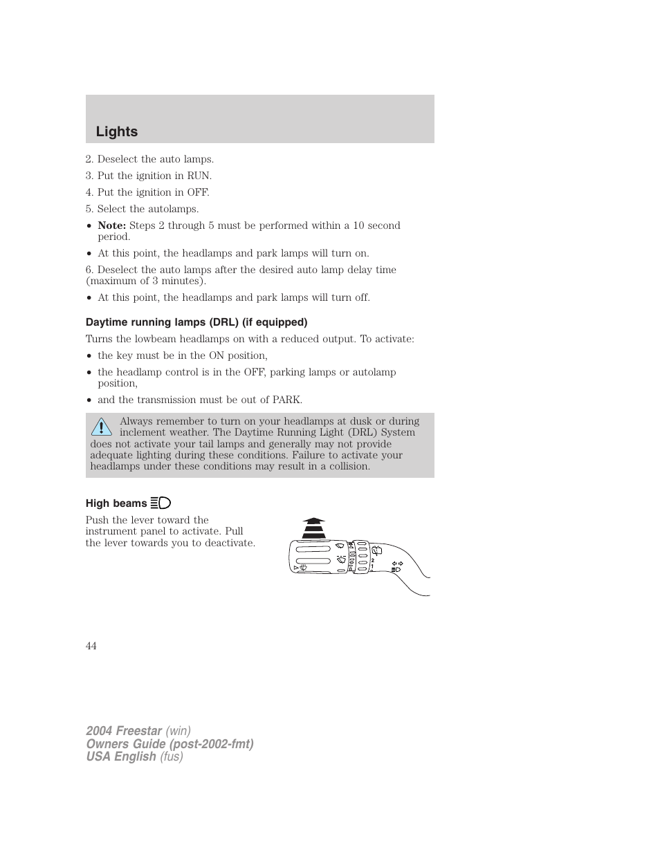 Lights | FORD 2004 Freestar v.3 User Manual | Page 44 / 296