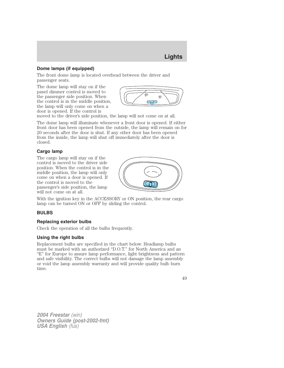 Lights | FORD 2004 Freestar v.3 User Manual | Page 49 / 296