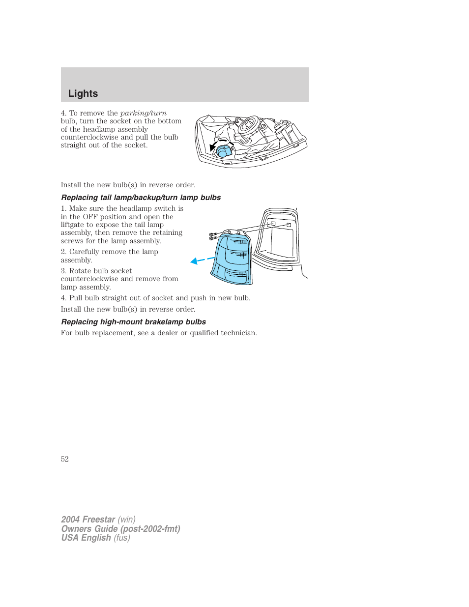 Lights | FORD 2004 Freestar v.3 User Manual | Page 52 / 296