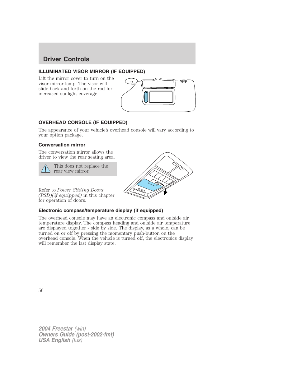 Driver controls | FORD 2004 Freestar v.3 User Manual | Page 56 / 296