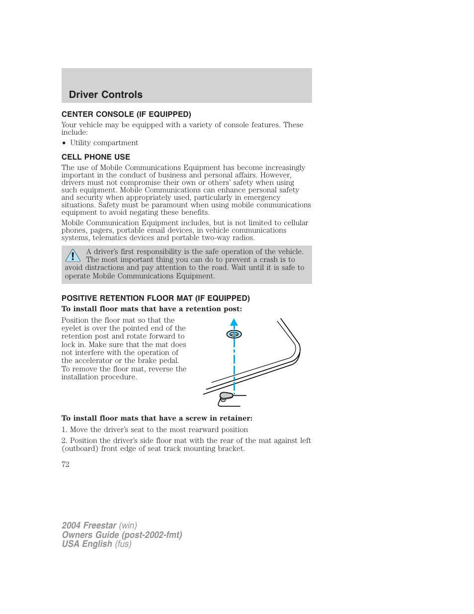 Driver controls | FORD 2004 Freestar v.3 User Manual | Page 72 / 296