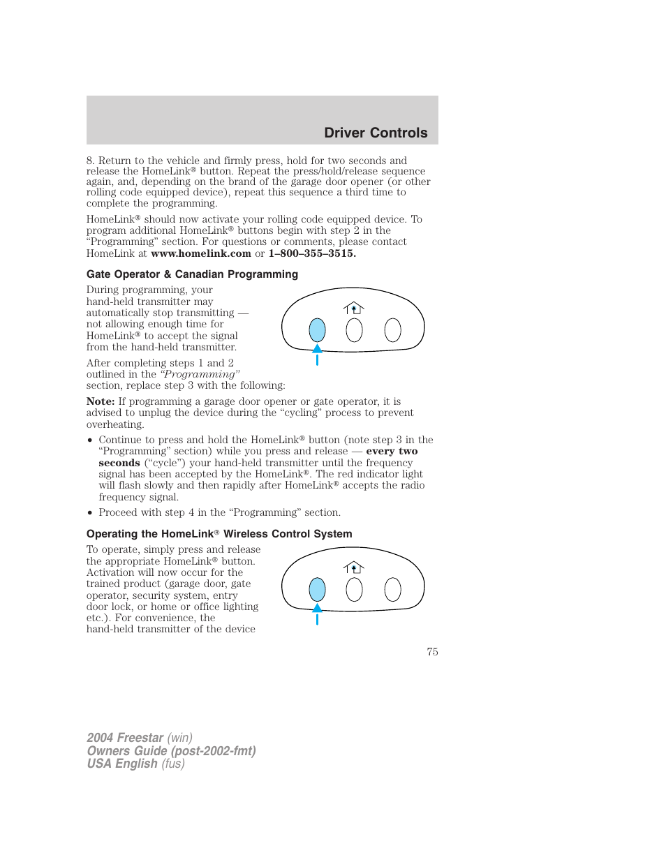 Driver controls | FORD 2004 Freestar v.3 User Manual | Page 75 / 296