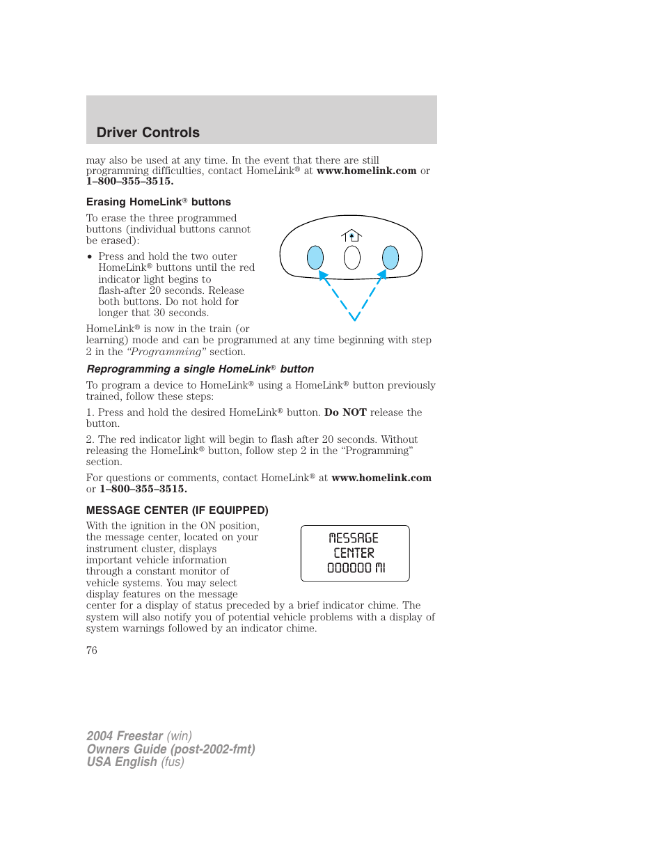 Driver controls | FORD 2004 Freestar v.3 User Manual | Page 76 / 296