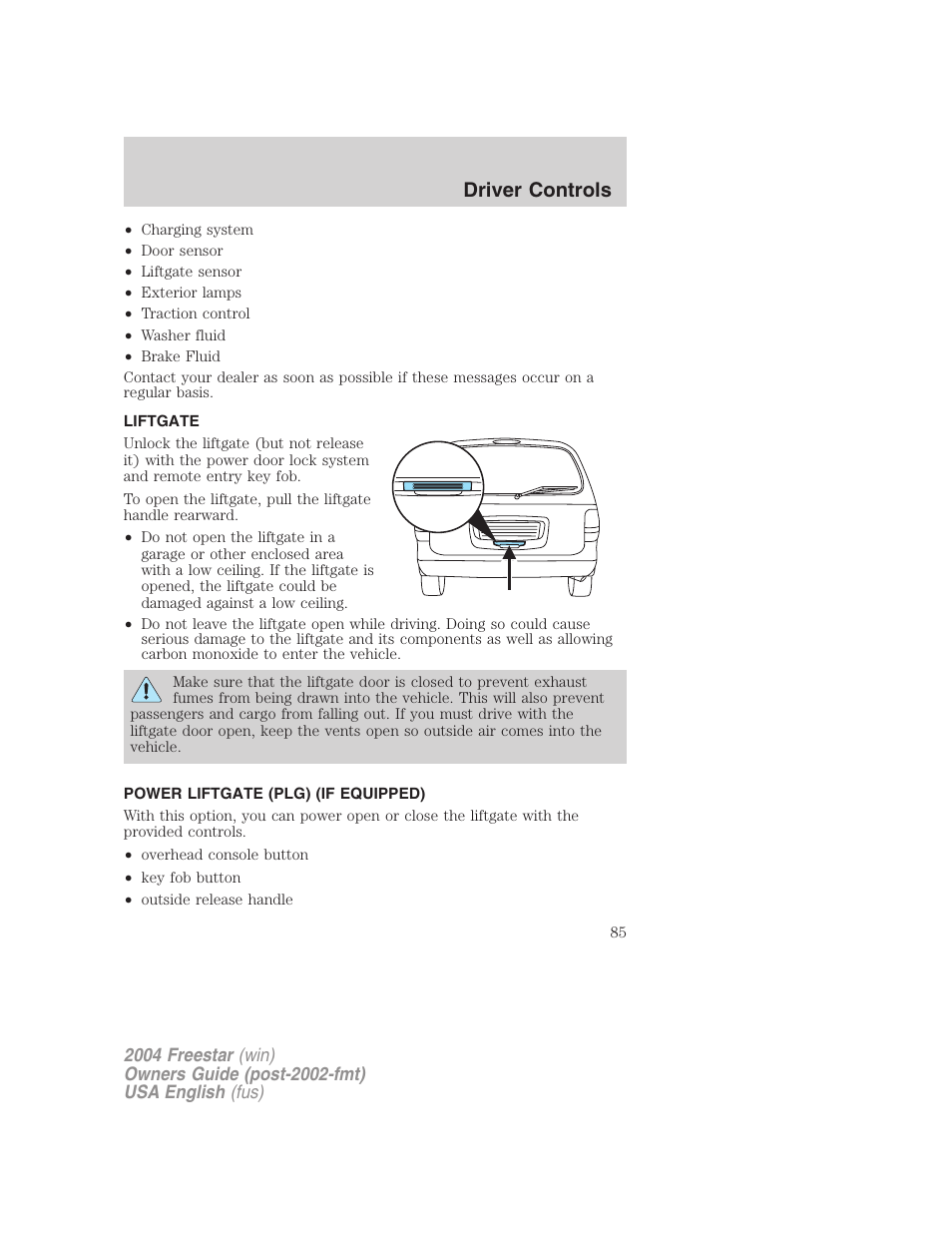 Driver controls | FORD 2004 Freestar v.3 User Manual | Page 85 / 296