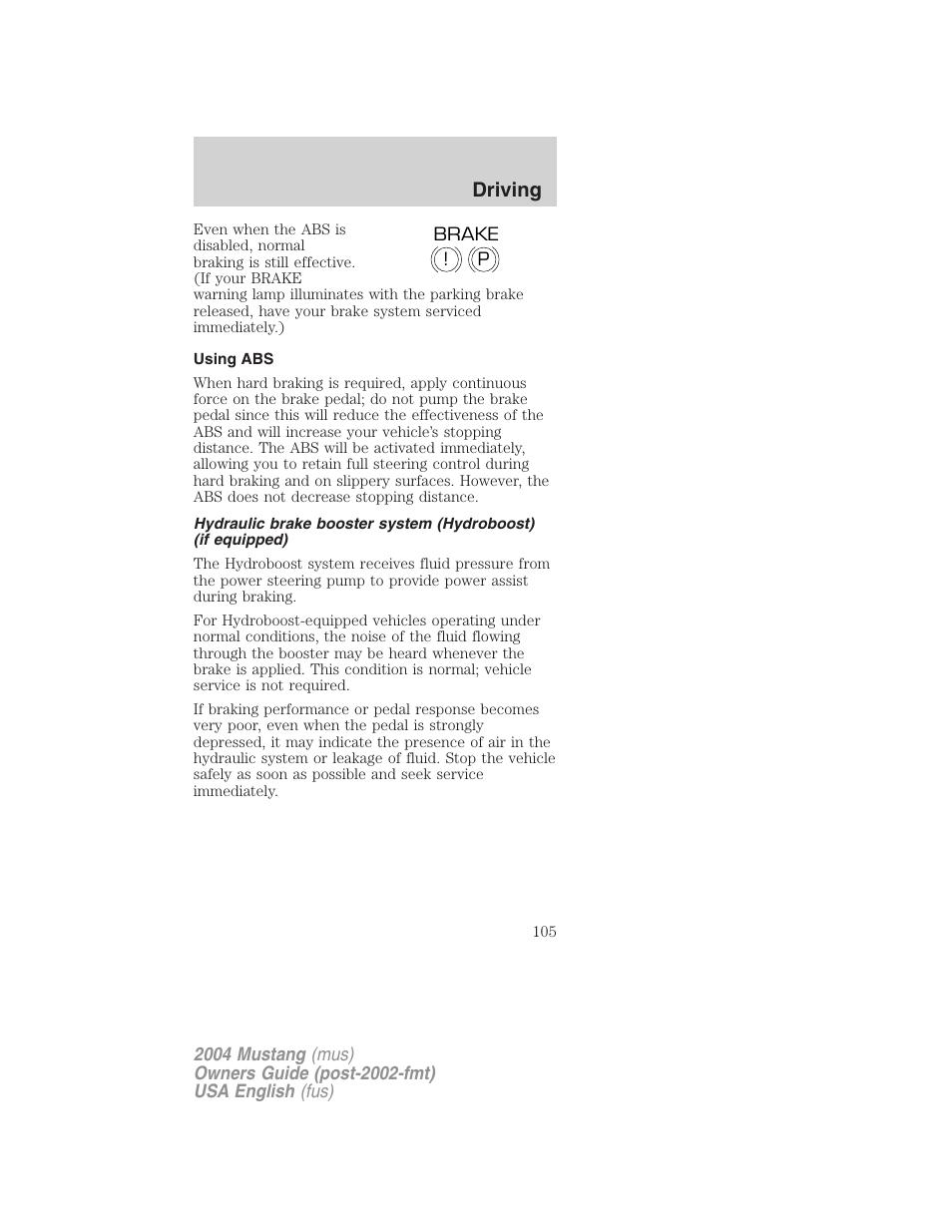 Driving | FORD 2004 Mustang v.1 User Manual | Page 105 / 240