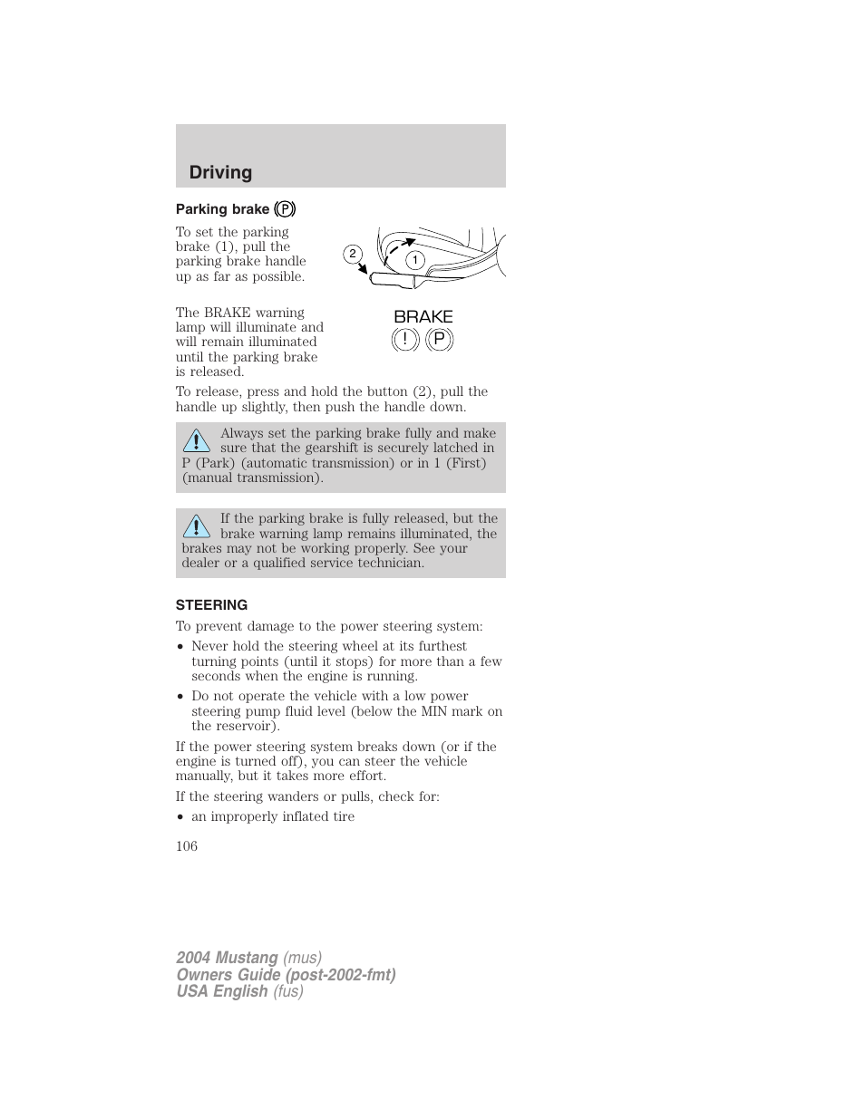 Driving | FORD 2004 Mustang v.1 User Manual | Page 106 / 240
