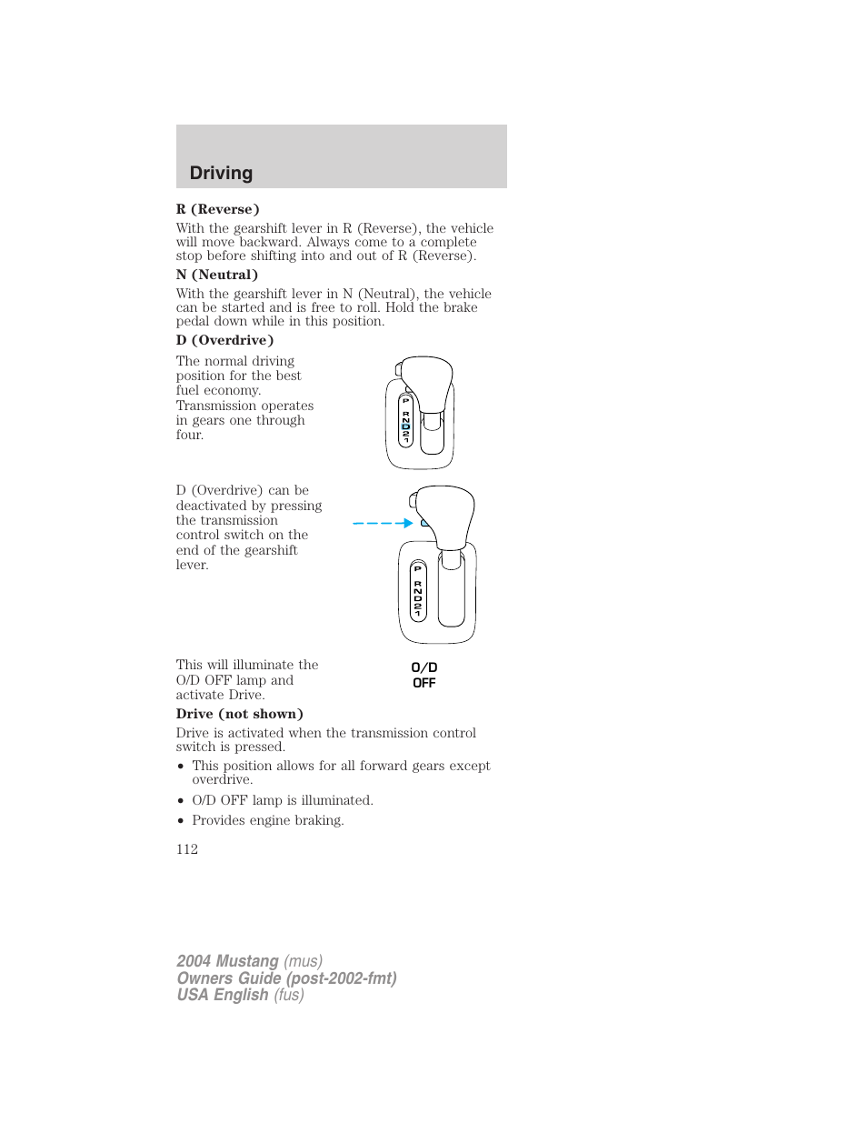 Driving | FORD 2004 Mustang v.1 User Manual | Page 112 / 240