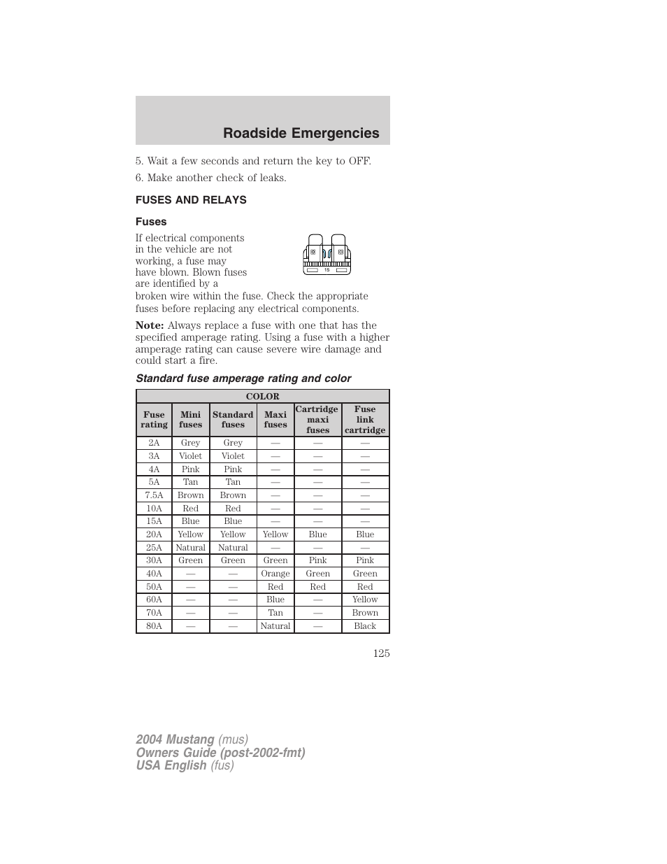 Roadside emergencies | FORD 2004 Mustang v.1 User Manual | Page 125 / 240