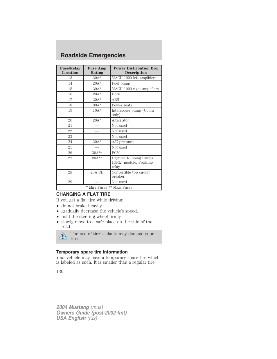 Roadside emergencies | FORD 2004 Mustang v.1 User Manual | Page 130 / 240