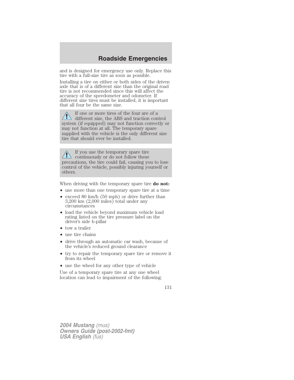 Roadside emergencies | FORD 2004 Mustang v.1 User Manual | Page 131 / 240