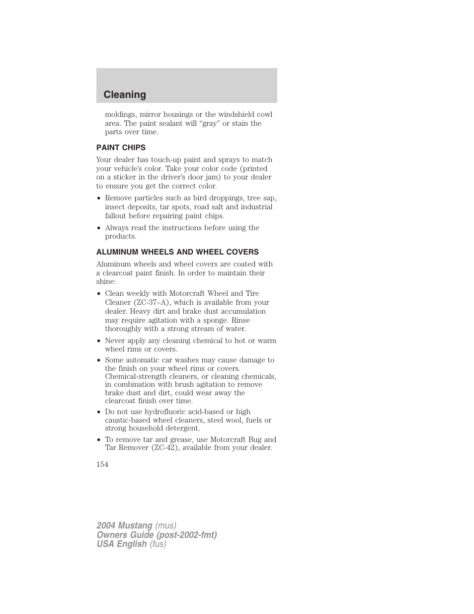 Cleaning | FORD 2004 Mustang v.1 User Manual | Page 154 / 240