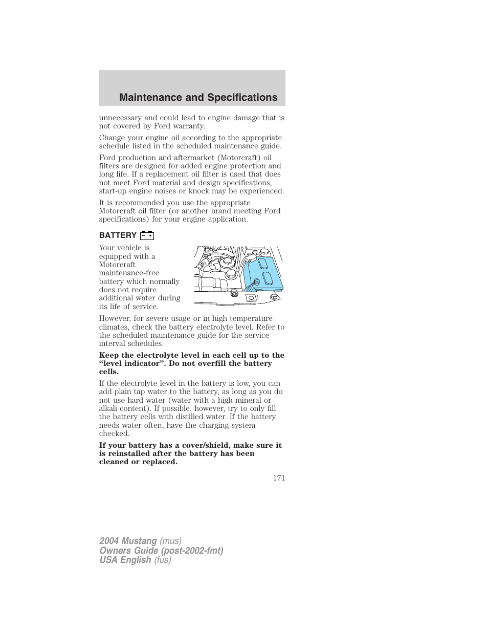 Maintenance and specifications | FORD 2004 Mustang v.1 User Manual | Page 171 / 240