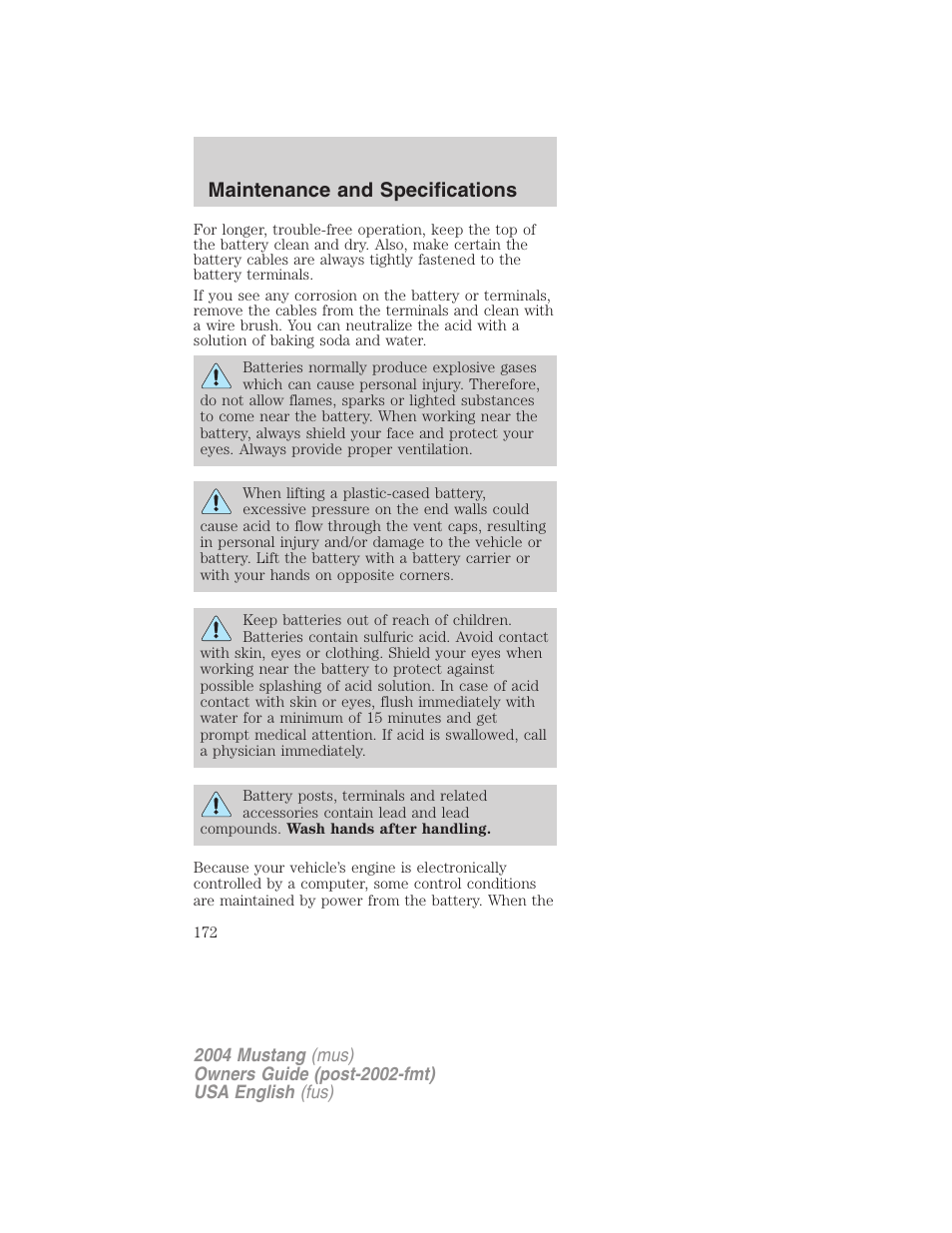 Maintenance and specifications | FORD 2004 Mustang v.1 User Manual | Page 172 / 240