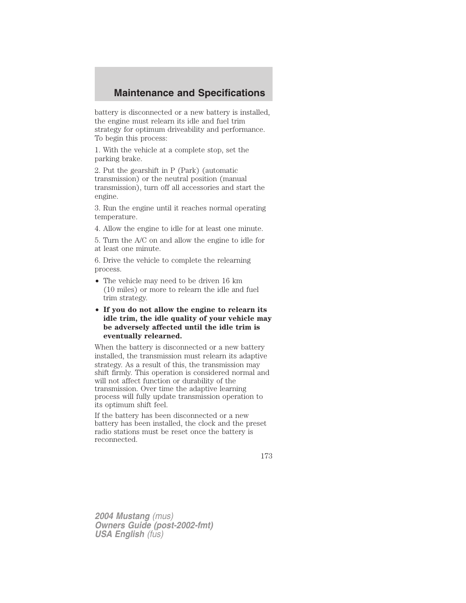 Maintenance and specifications | FORD 2004 Mustang v.1 User Manual | Page 173 / 240