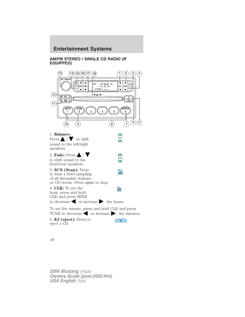 Entertainment systems | FORD 2004 Mustang v.1 User Manual | Page 18 / 240