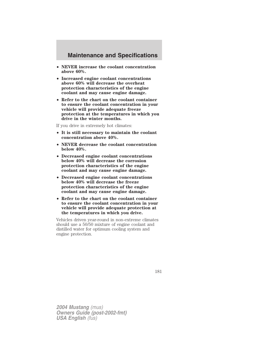 Maintenance and specifications | FORD 2004 Mustang v.1 User Manual | Page 181 / 240