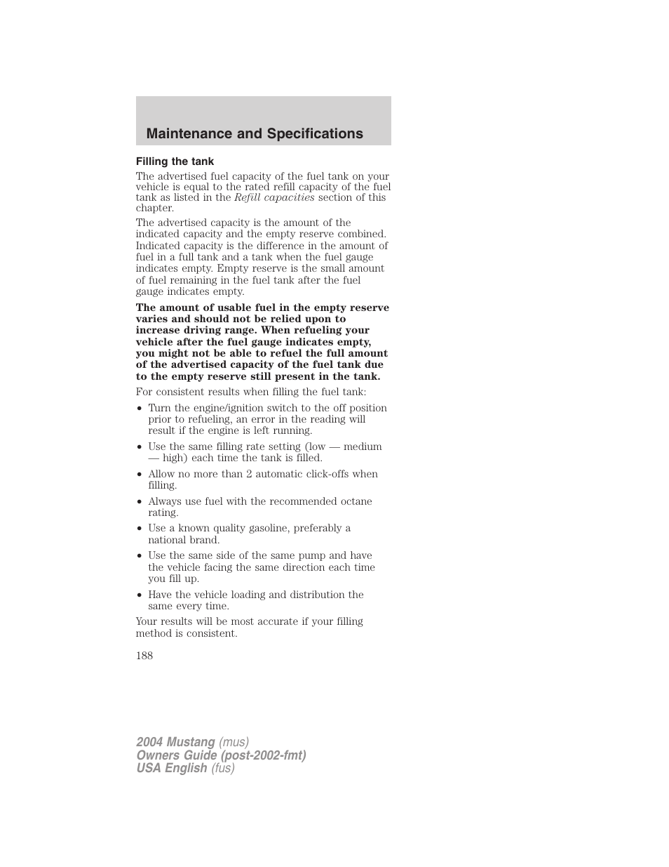 Maintenance and specifications | FORD 2004 Mustang v.1 User Manual | Page 188 / 240