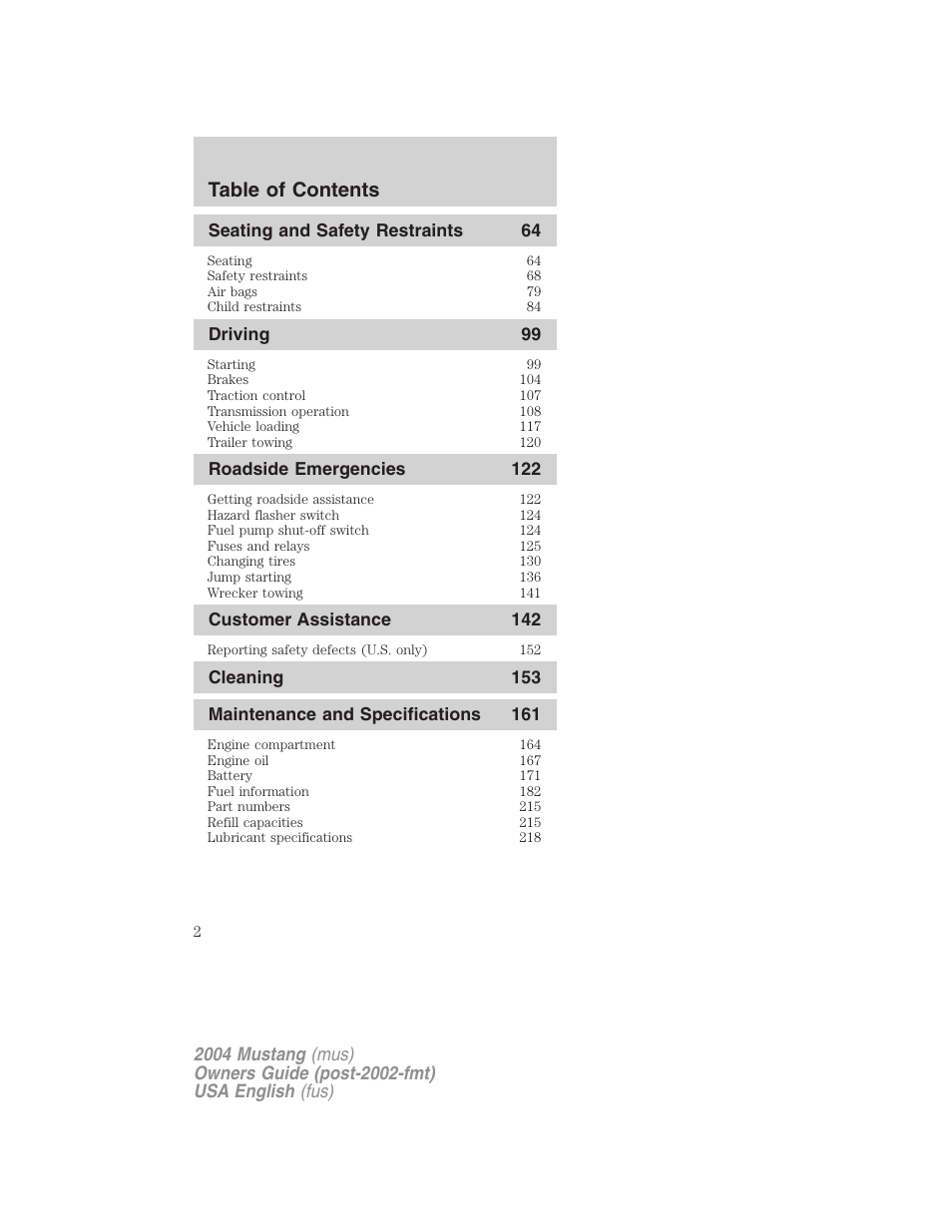 FORD 2004 Mustang v.1 User Manual | Page 2 / 240