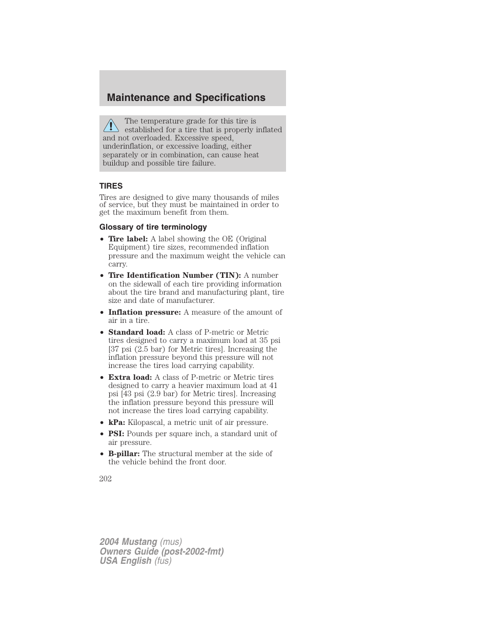 Maintenance and specifications | FORD 2004 Mustang v.1 User Manual | Page 202 / 240