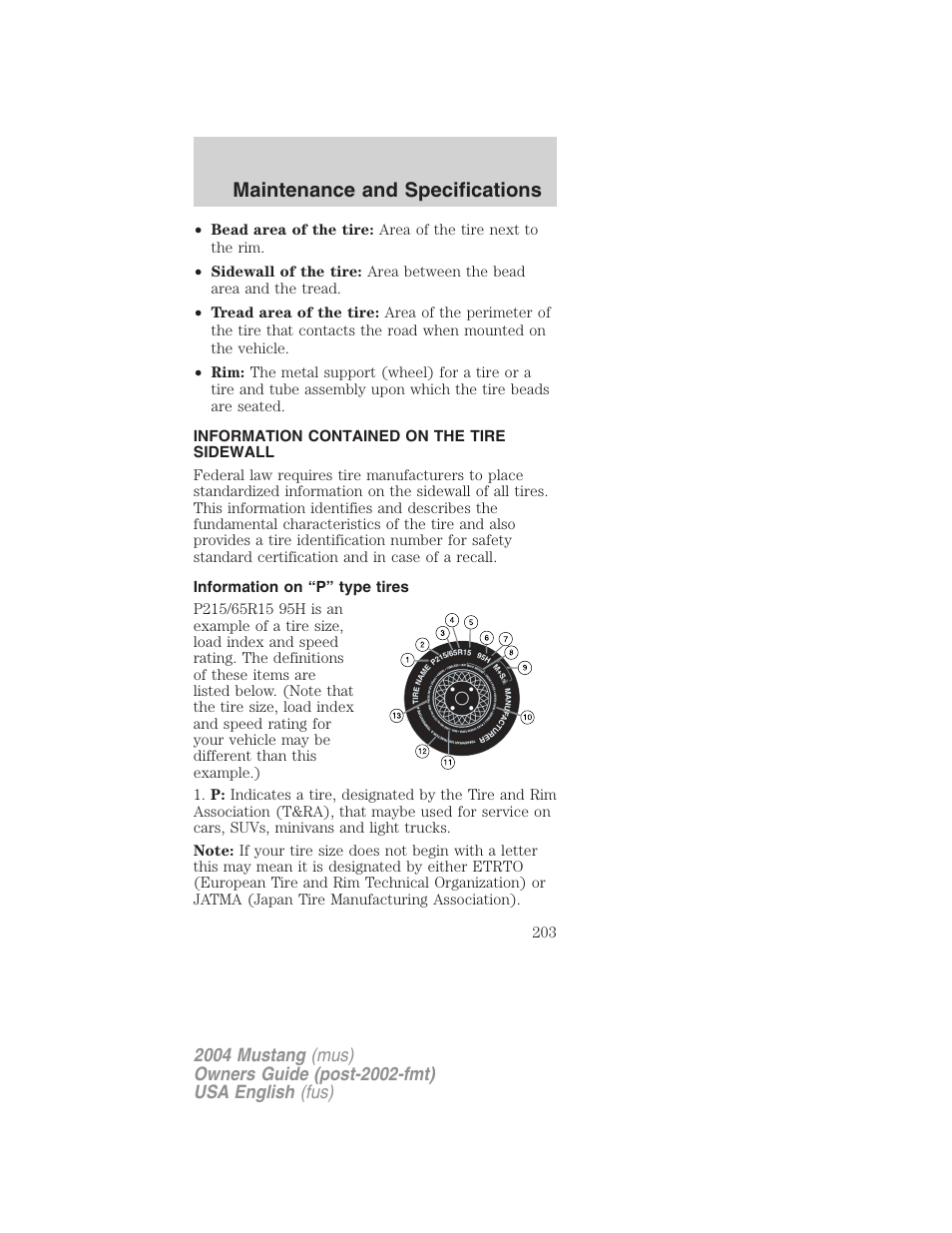 Maintenance and specifications | FORD 2004 Mustang v.1 User Manual | Page 203 / 240