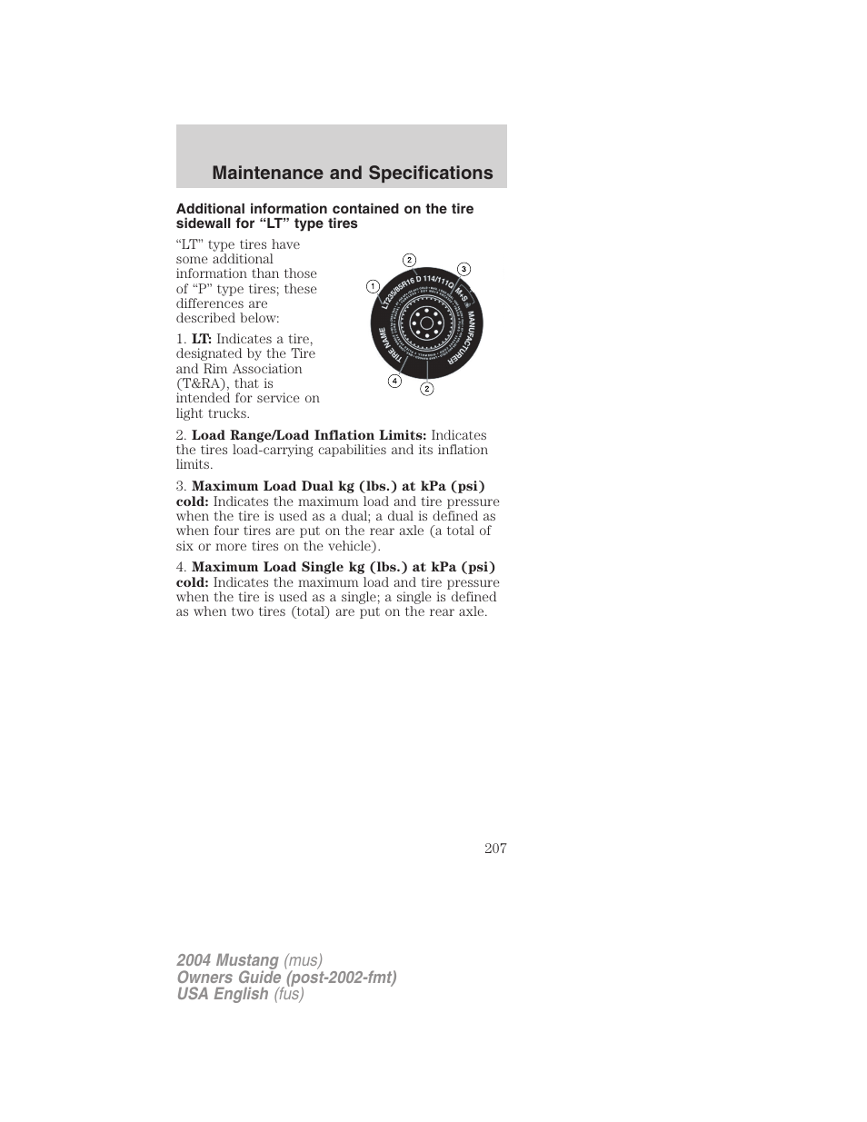 Maintenance and specifications | FORD 2004 Mustang v.1 User Manual | Page 207 / 240