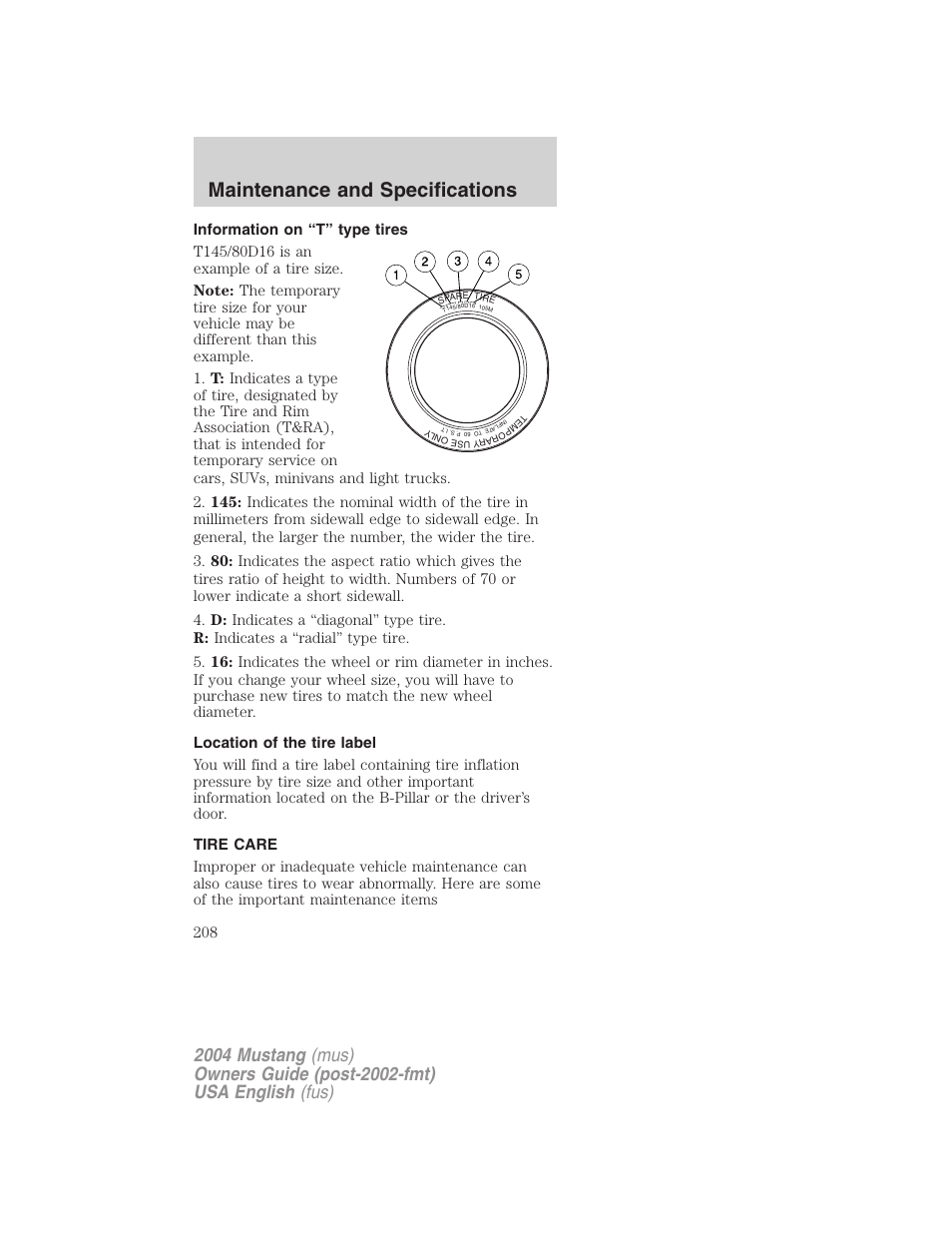 Maintenance and specifications | FORD 2004 Mustang v.1 User Manual | Page 208 / 240