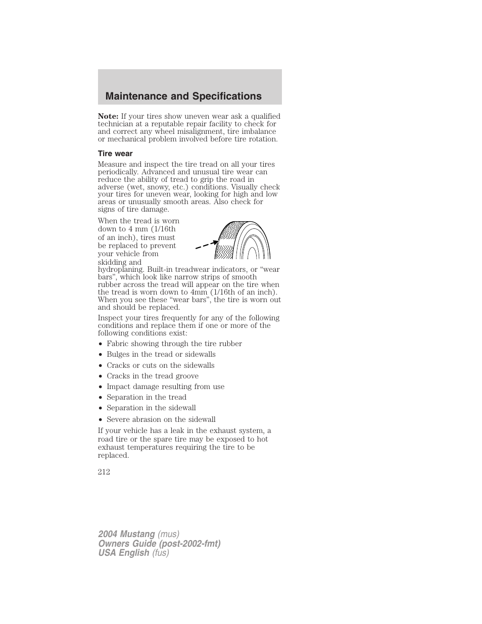 Maintenance and specifications | FORD 2004 Mustang v.1 User Manual | Page 212 / 240