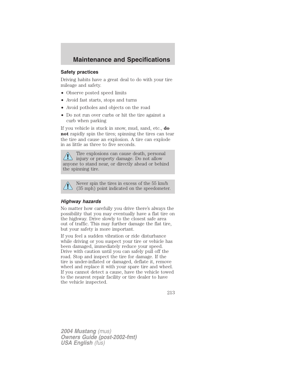 Maintenance and specifications | FORD 2004 Mustang v.1 User Manual | Page 213 / 240