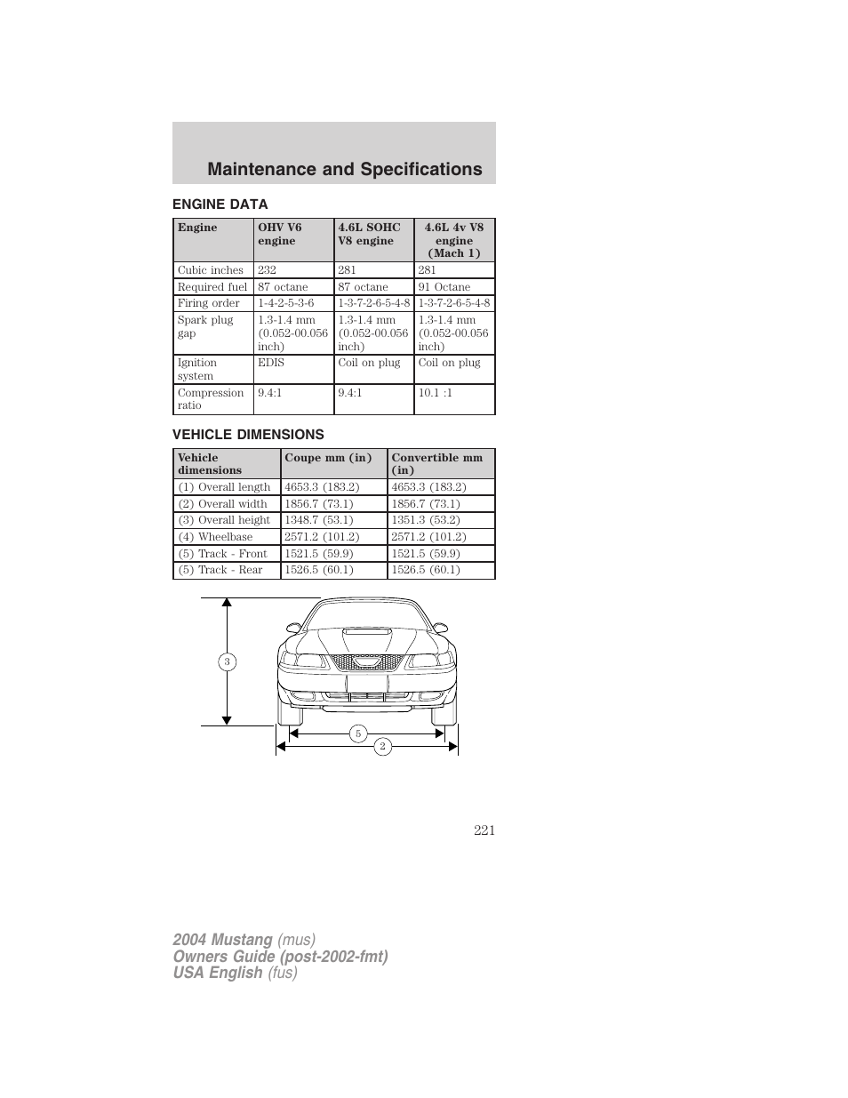 Maintenance and specifications | FORD 2004 Mustang v.1 User Manual | Page 221 / 240