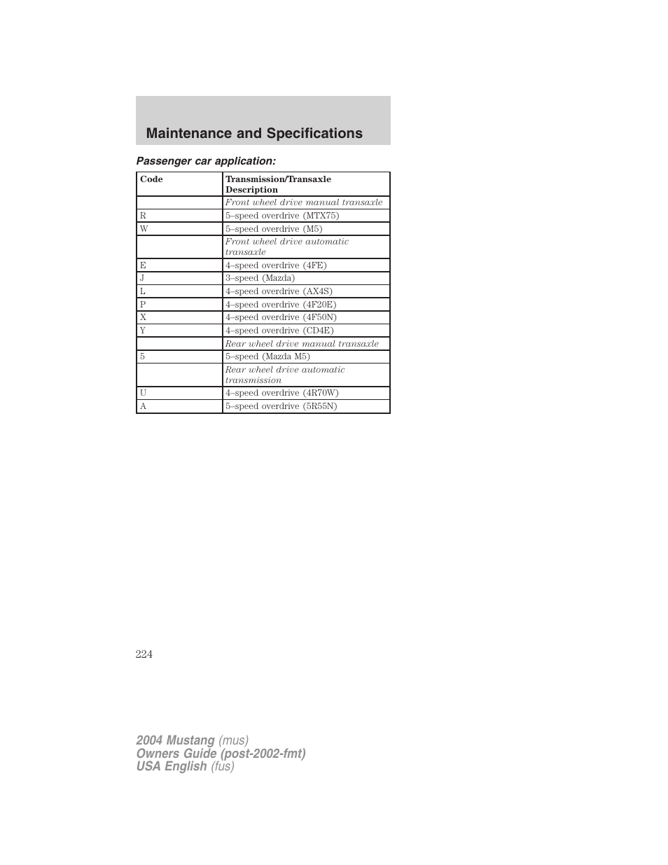 Maintenance and specifications | FORD 2004 Mustang v.1 User Manual | Page 224 / 240